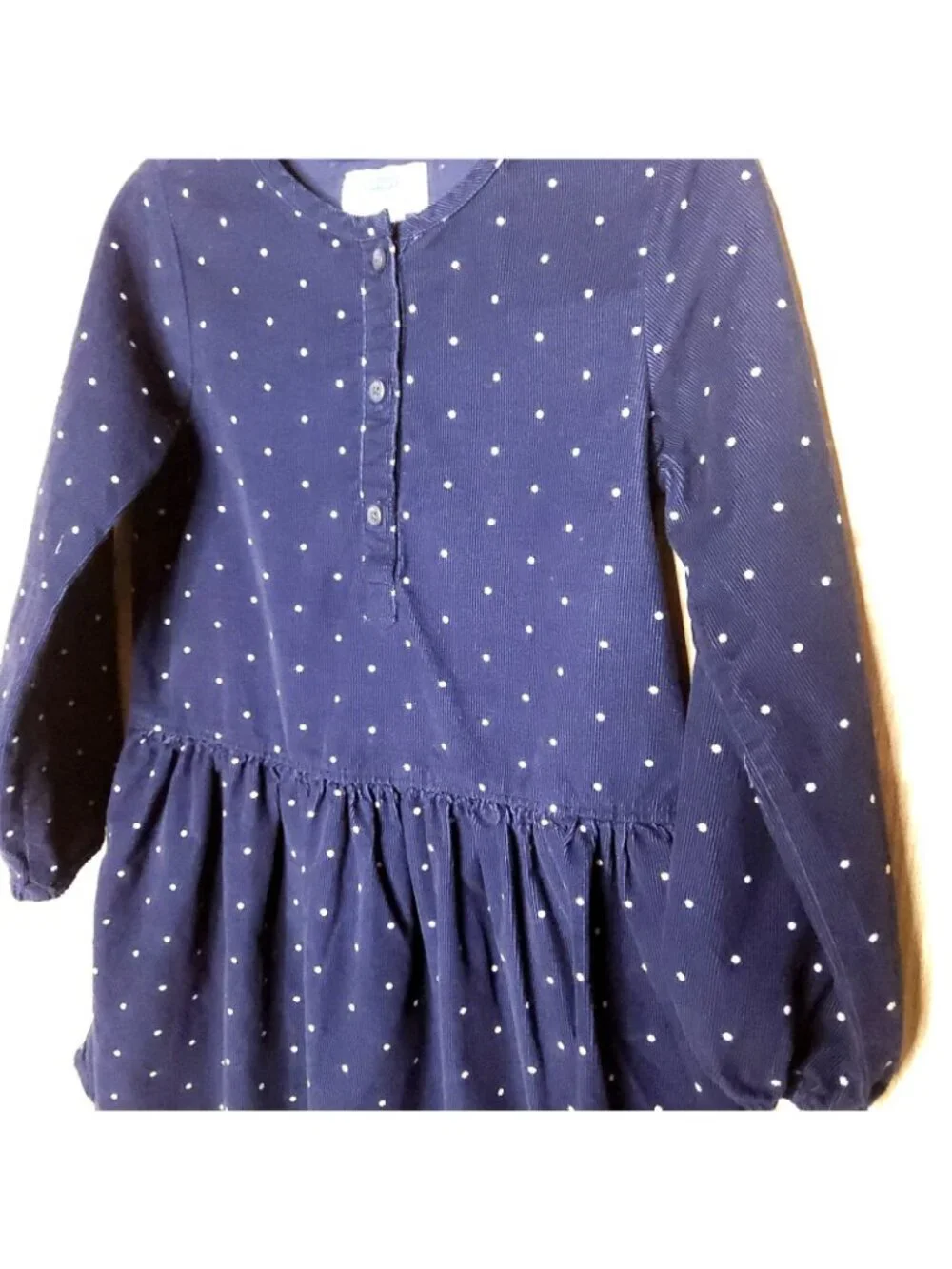 Old Navy Girls Navy Blue White Polka-dot Corduroy Long Sleeve Dress 5T